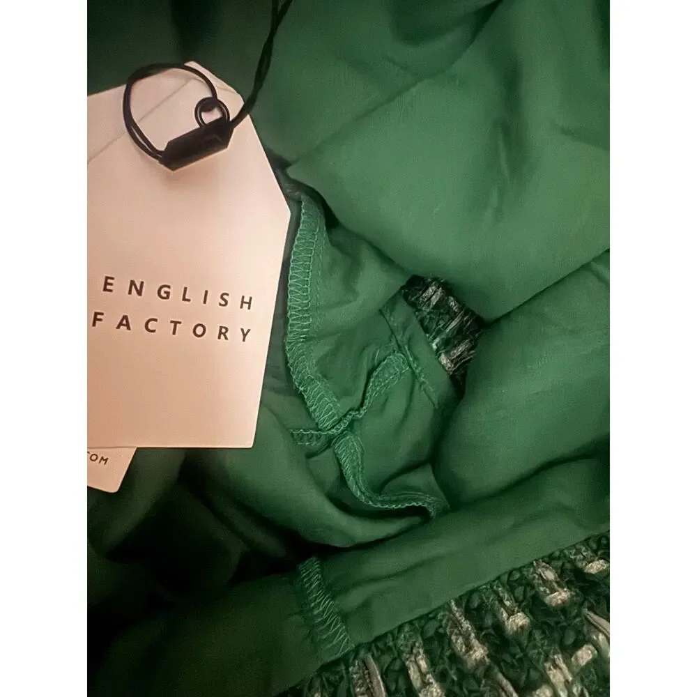 New English Factory Green Metallic Tweed Jacket Shorts 2 Piece Set NWT Size S